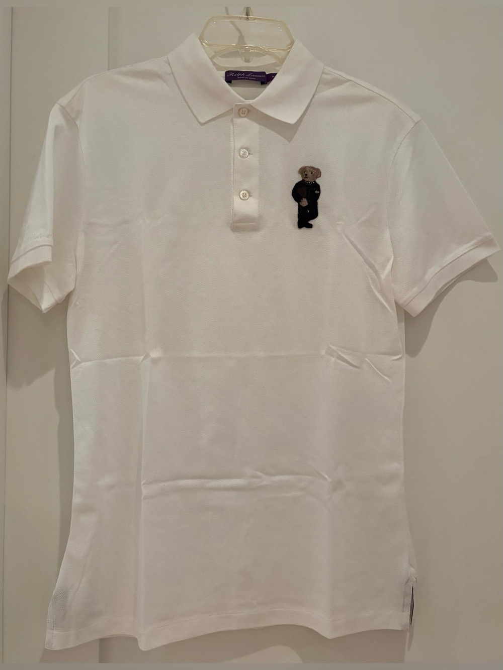 NWOT Aviator Pilot Bear RL Purple Label Polo In Medium, White, Rare. Italy